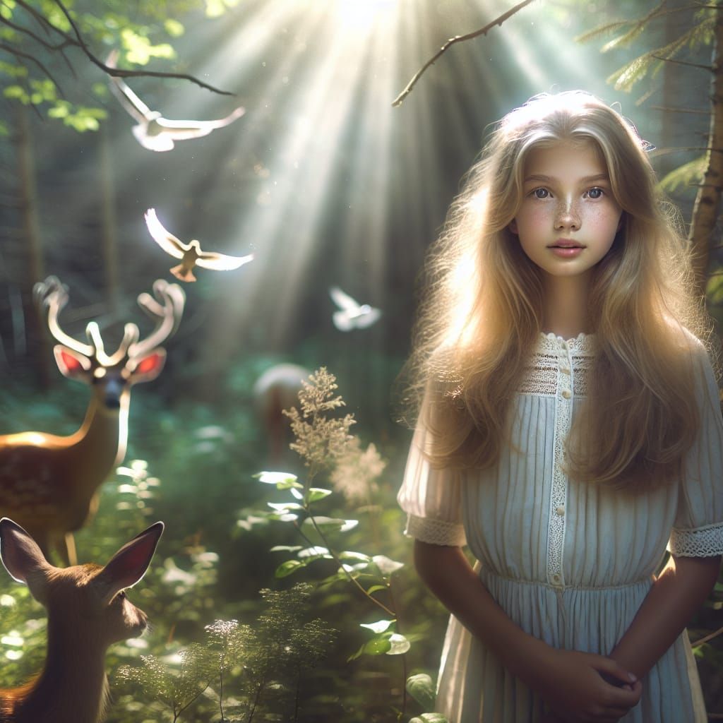 Ethereal Teenage Girl in Summer Forest
