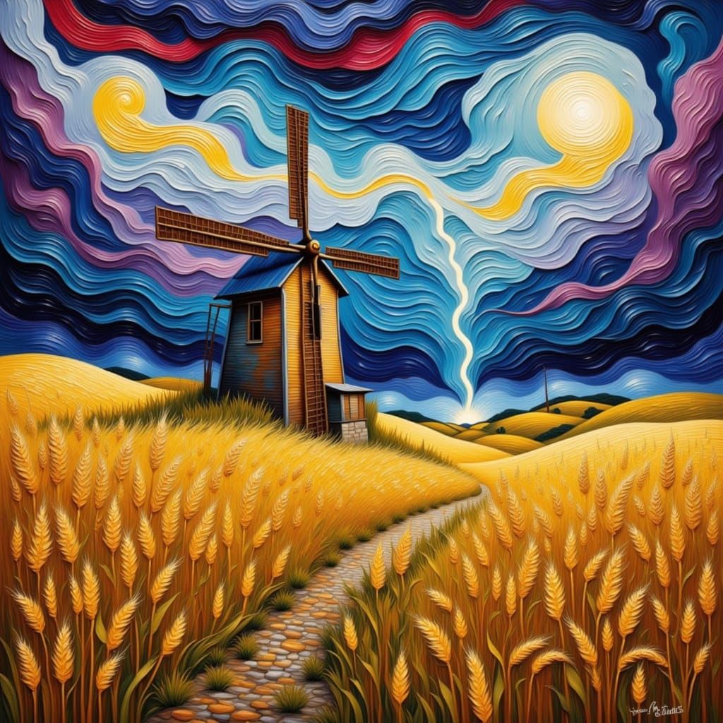 Stormy Wheat Field in Impasto Style