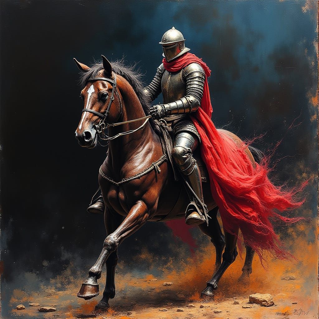 Knight Sketch in Chiaroscuro Style with Rich Colors