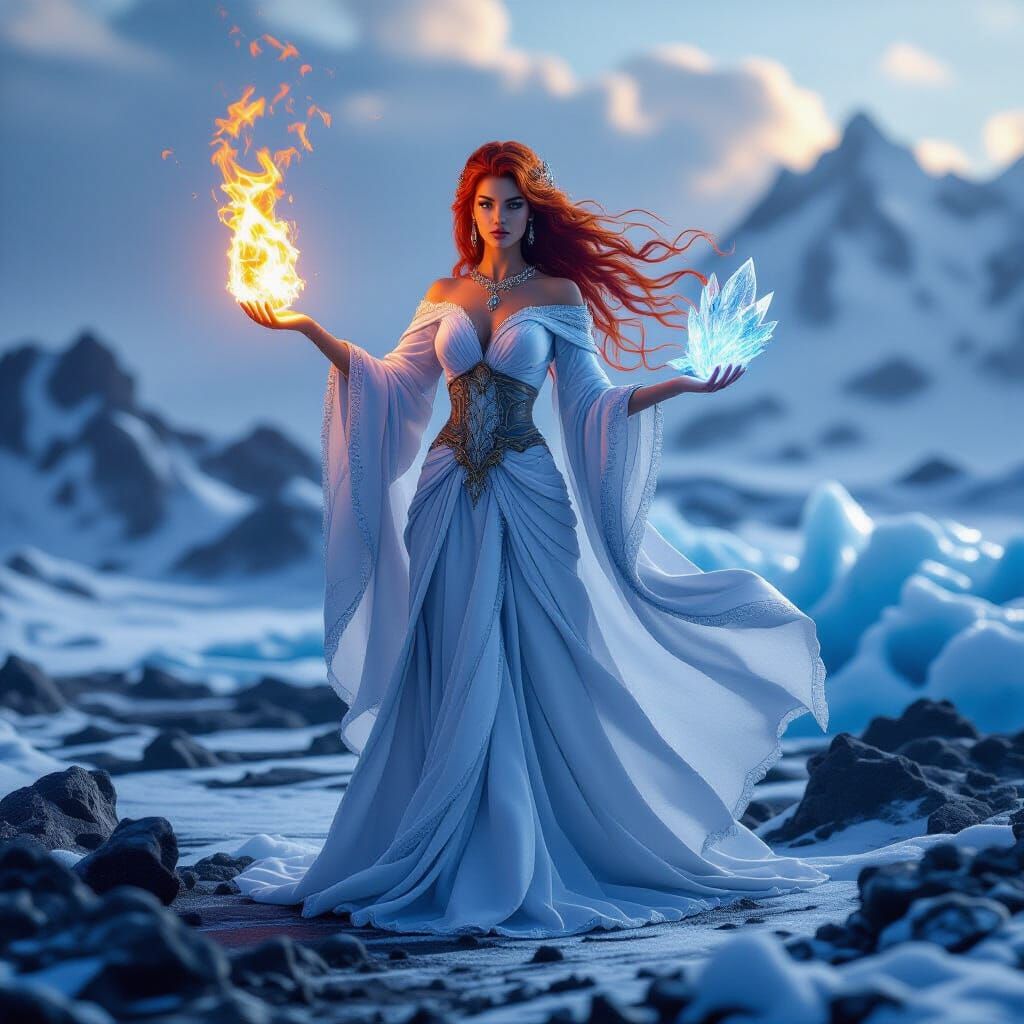 Goddess of Fire and Ice in 3D High-Definition Style