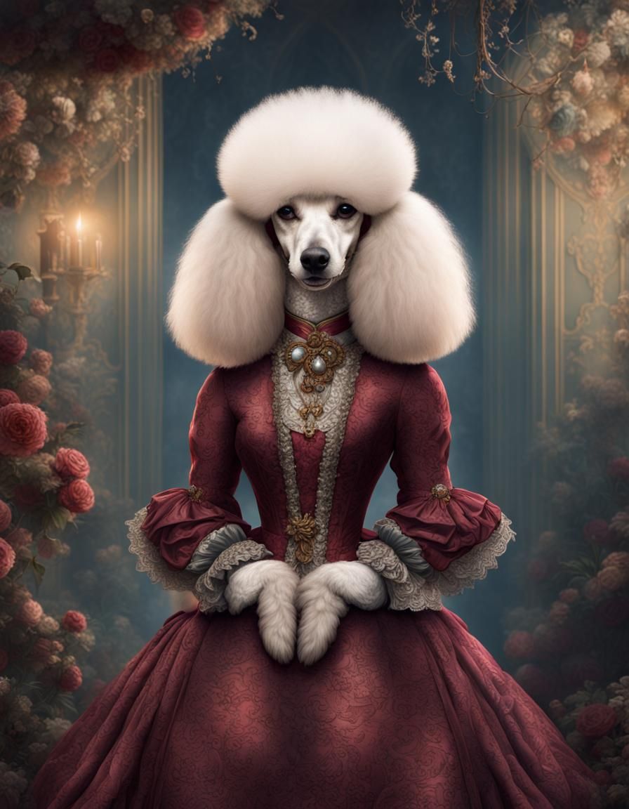 Victorian Poodle: Elegant Matte Painting in 8K