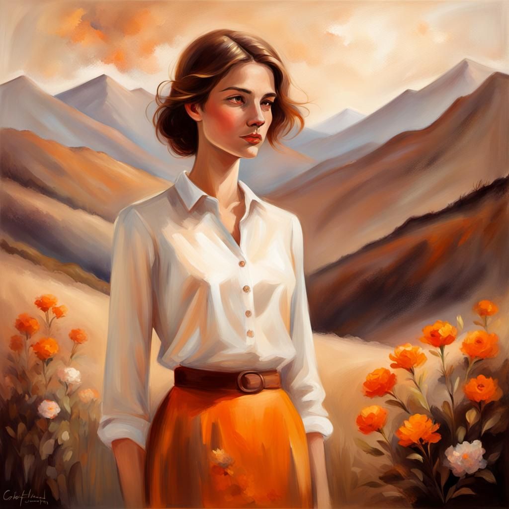 Woman in White Blouse, Impressionist Oil Painting