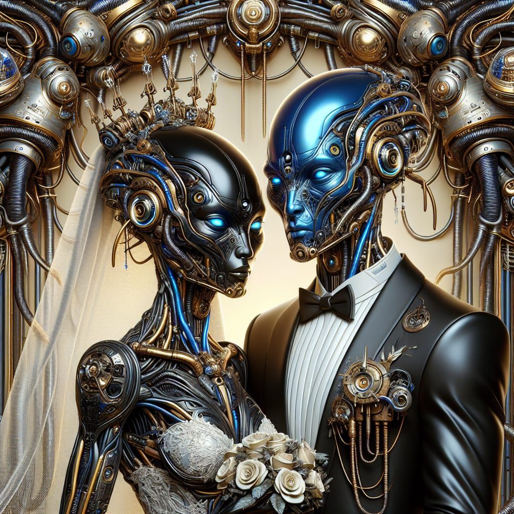 Alien Wedding Portrait in Art Nouveau Style