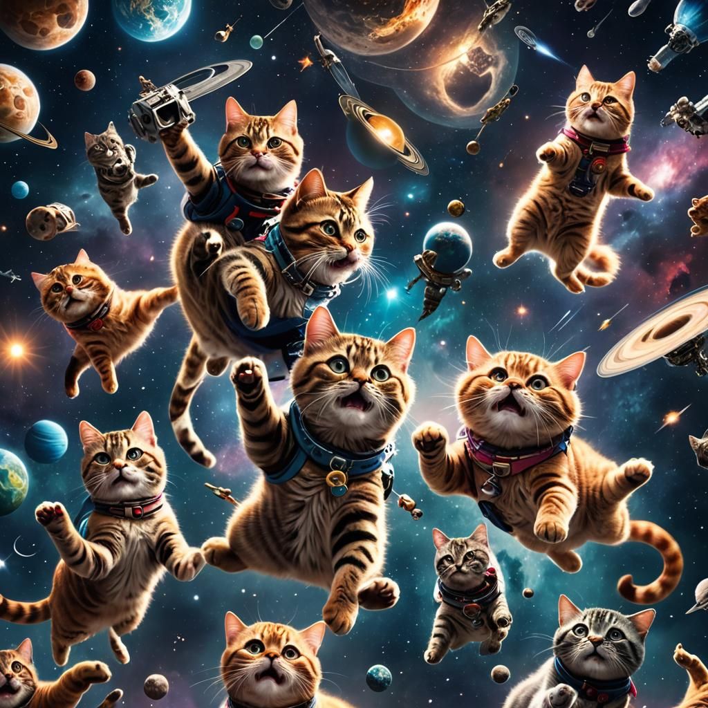 Magical Cats Rapping in Space in HDR
