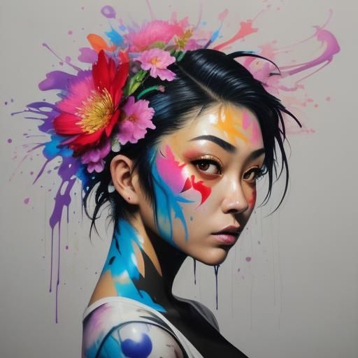Beautiful Woman Portrait in Graffiti Art Style