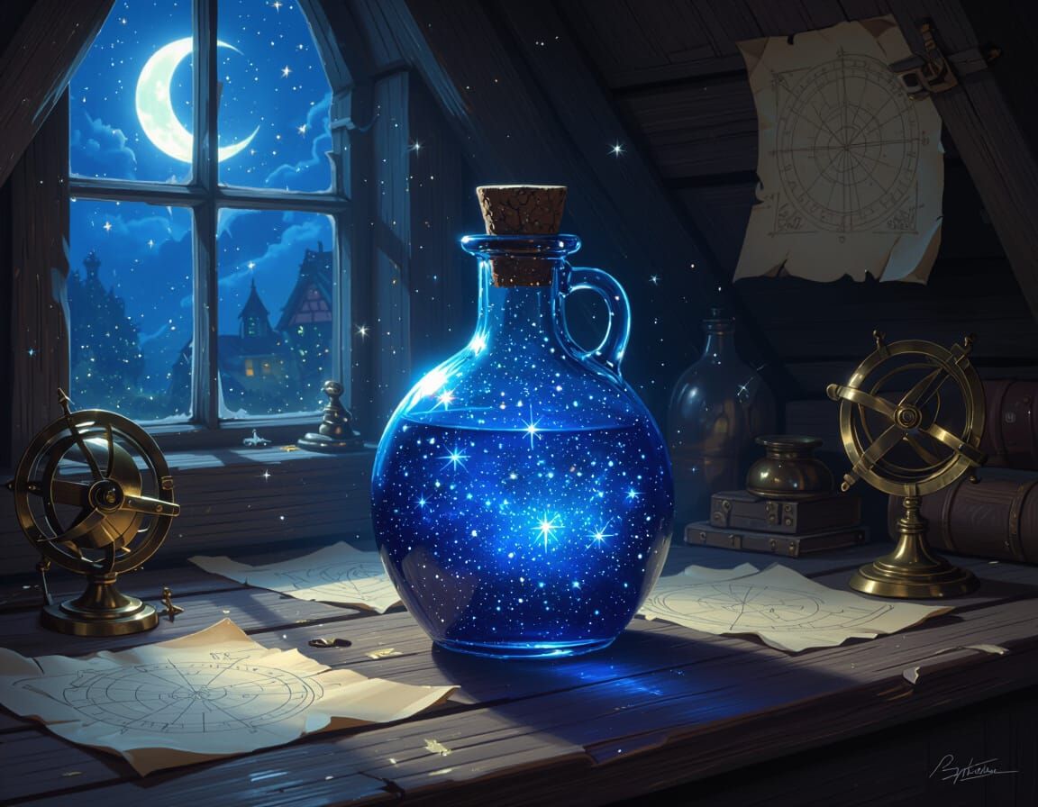 Magical Constellation Potion Bottle in Witch Hut