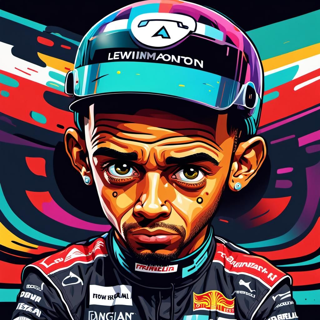 Lewis Hamilton , with an oversized cartoon head, sitting slo...