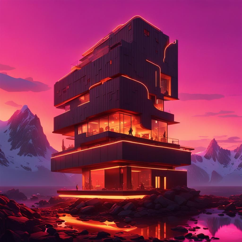 Futurist Skyscraper of Flowing Chocolate and Egg in Lofoten