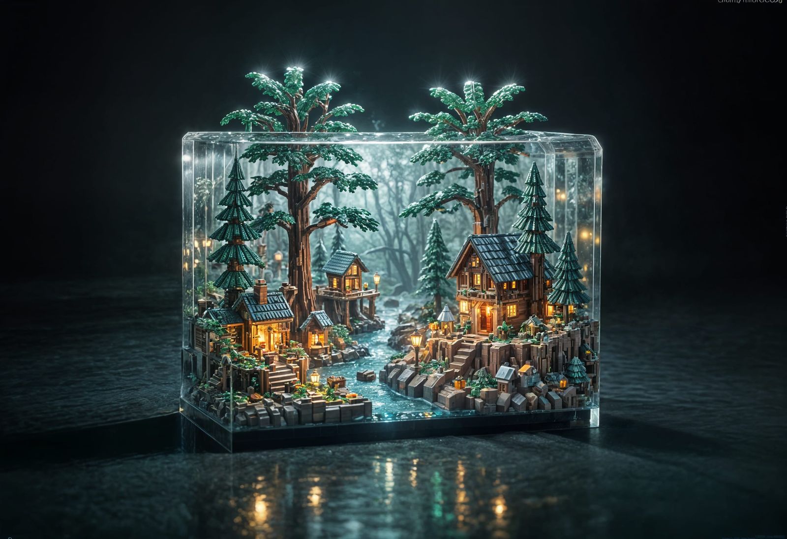 Miniature Forest Village Inside LEGO Brick
