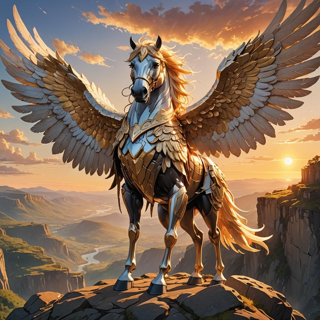 Anime Horse Angel at Sunset in Studio Trigger Style