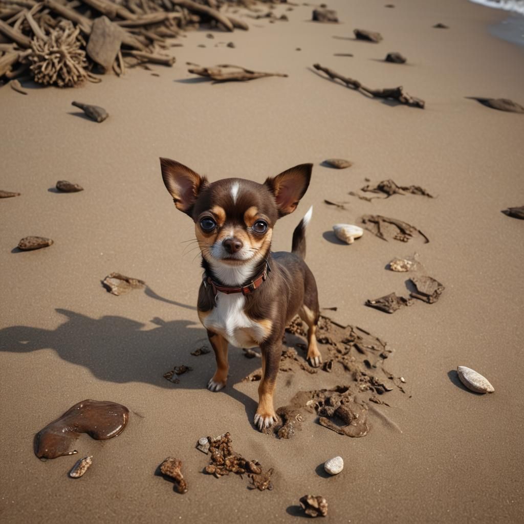 Hyperrealistic Chihuahua on the Beach: Detailed Matte Painti...