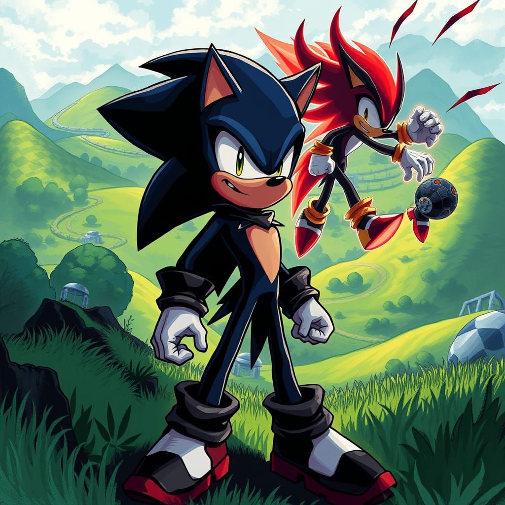 Dark Sonic Battles Hyper Shadow in Green Hill Zone