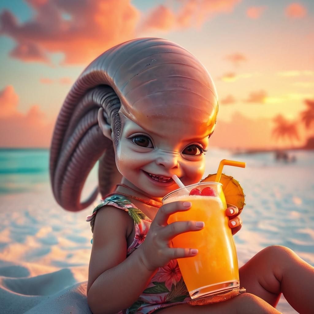 Cute & Scary! Baby Alien Enjoying Beach Day