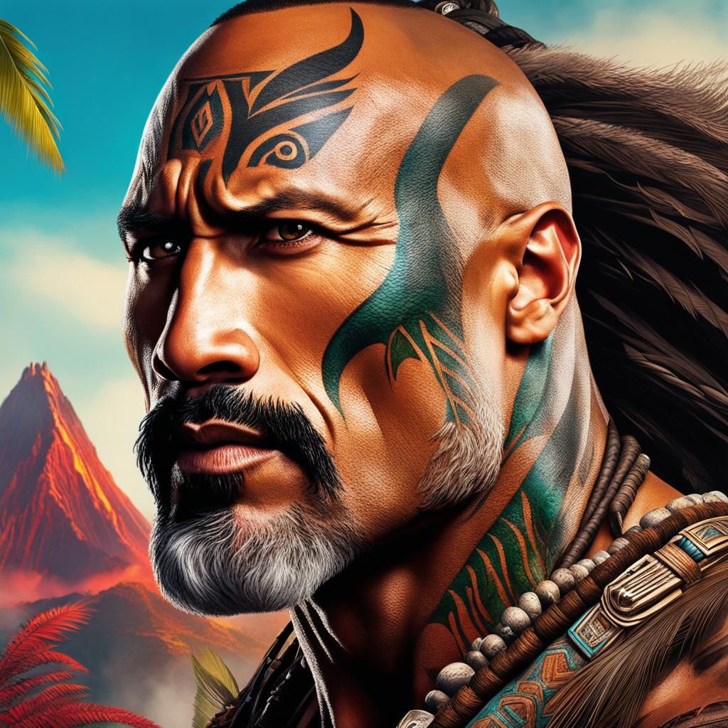 Concept of Dwayne Johnson as a Polynesian Monster Hunter, cl...