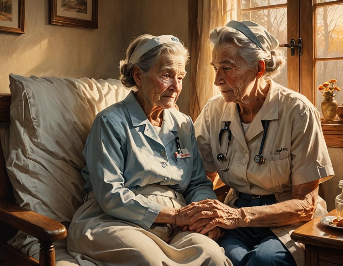 A nurse helping an elderly patient in a home like setting