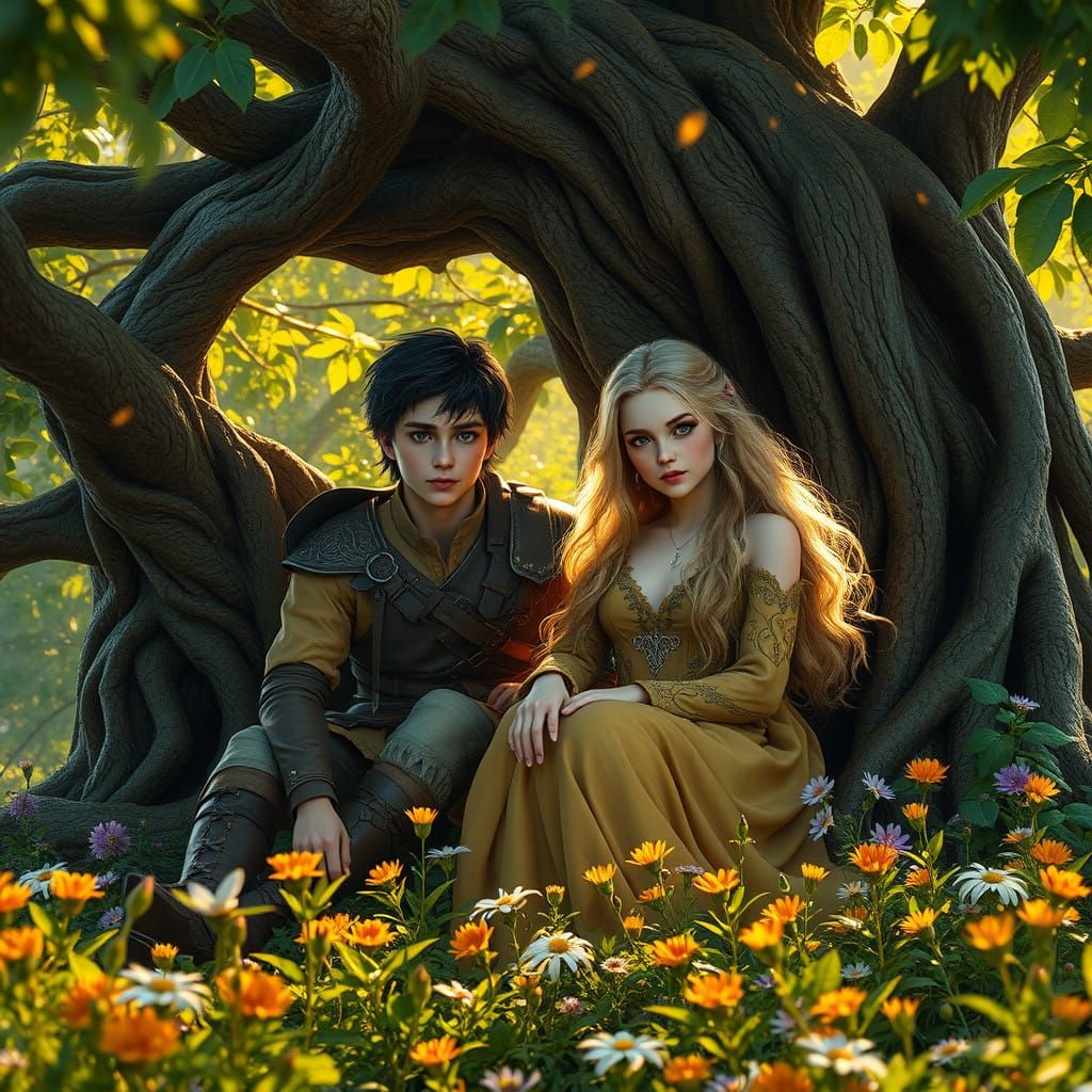 Medieval Couple Amidst Ancient Tree