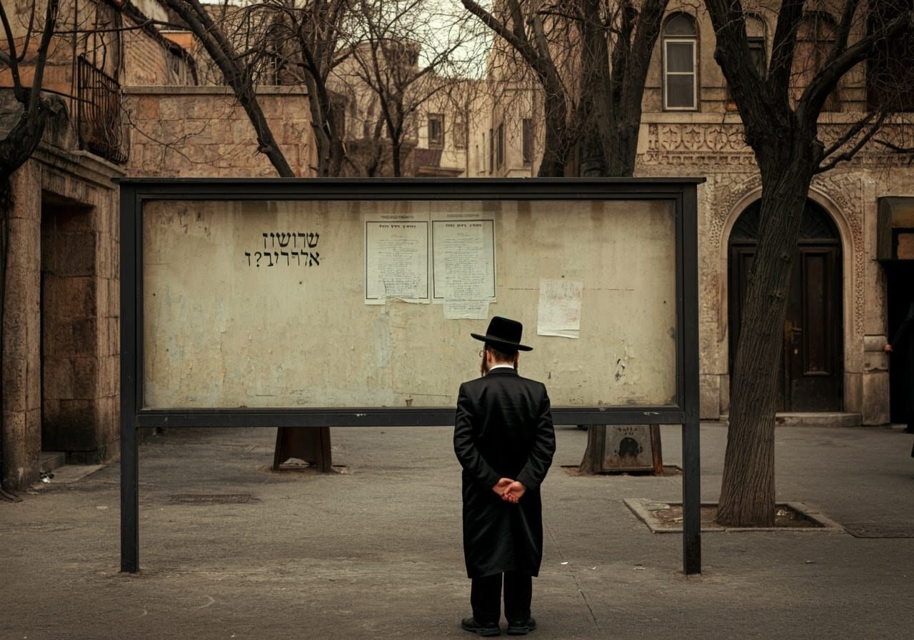 Hasidic Man Ponders a Riddle in a Quiet Urban Jewish Neighbo...