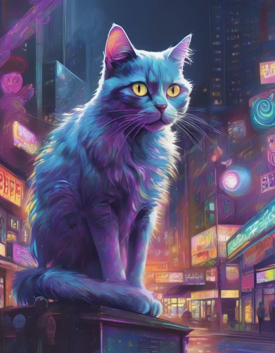 Glowing Feline Disco Dancer in Neon Dreamscape