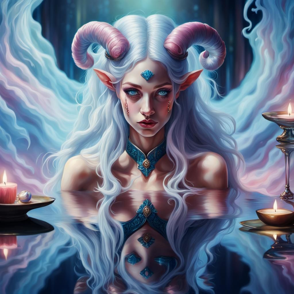 Dreamlike Tiefling Portrait in Surreal Fantasy Style