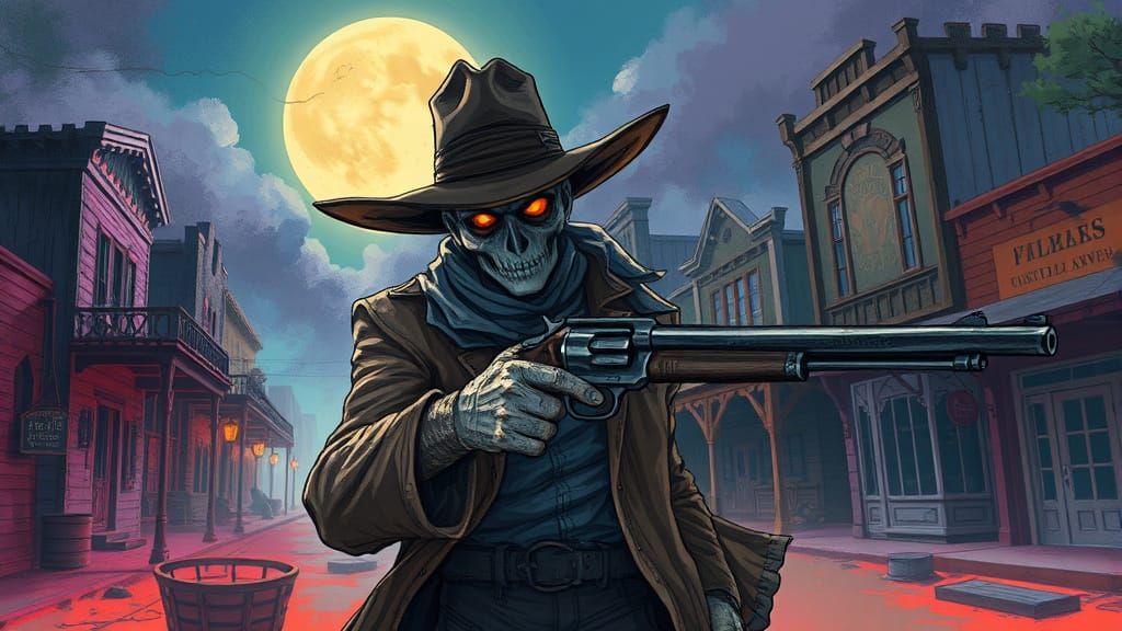 Ghostly Gunslinger in Ethereal Color Sketchnote Style