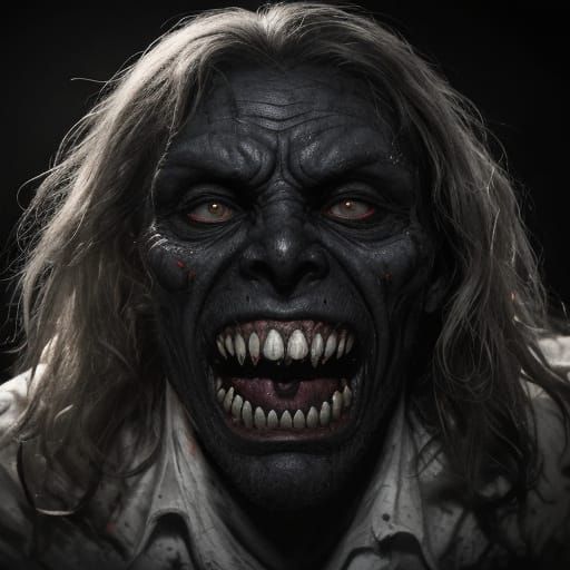 Evil Demon Ghoul Werewolf Ghost Hybrid Monster in Dark Hallw...