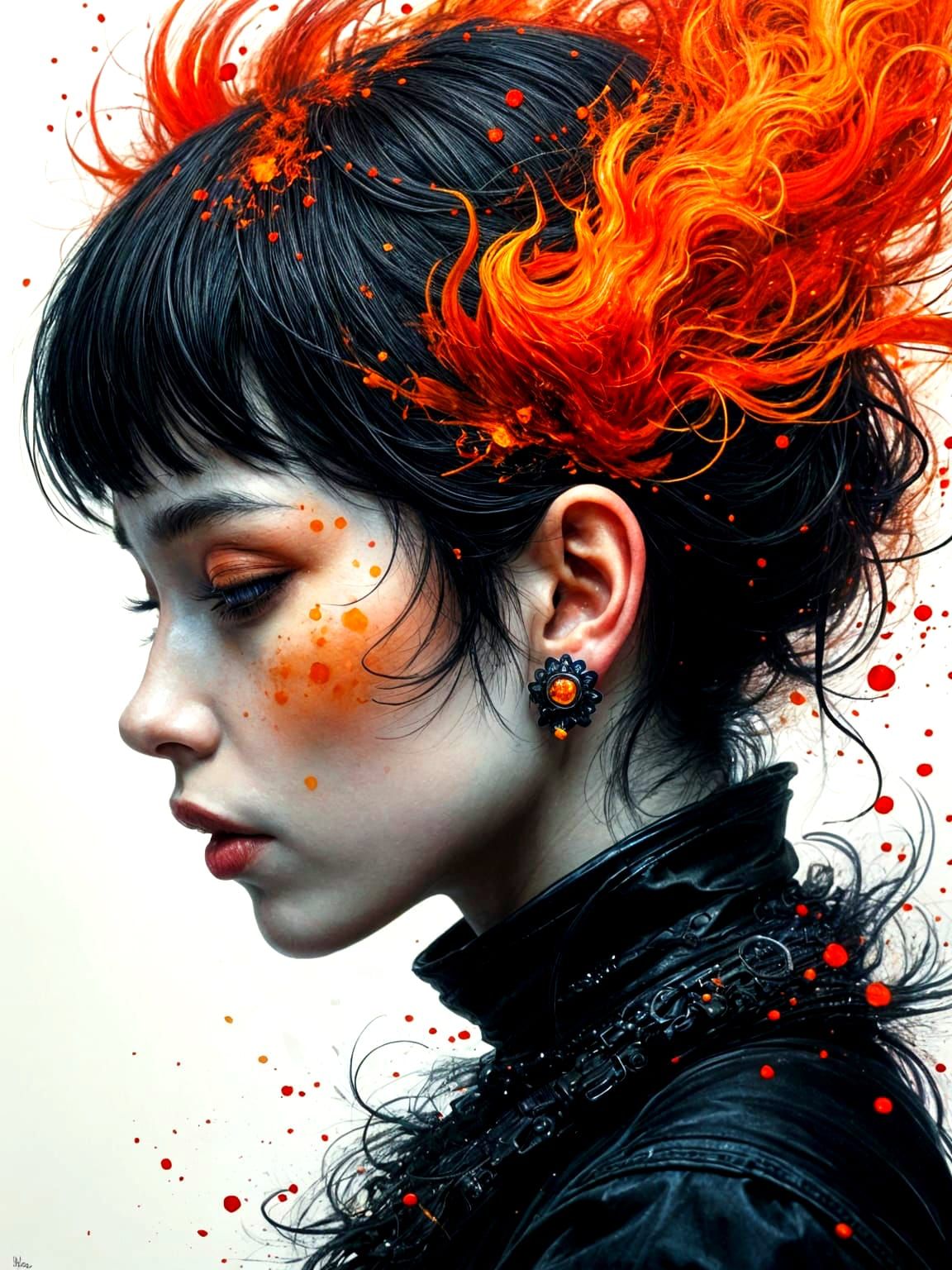 Black Fire Princess Impasto Painting