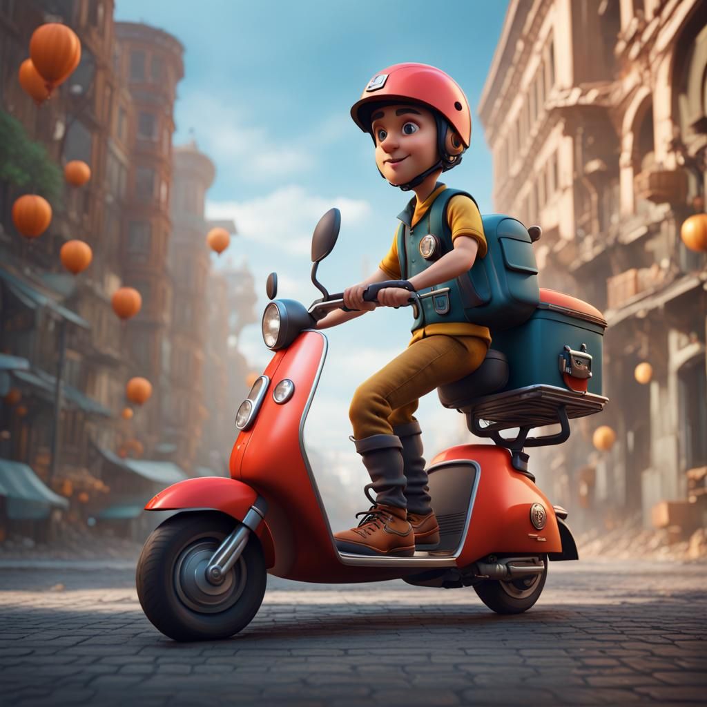 Delivery Boy on Scooter: 3D Artstation Painting