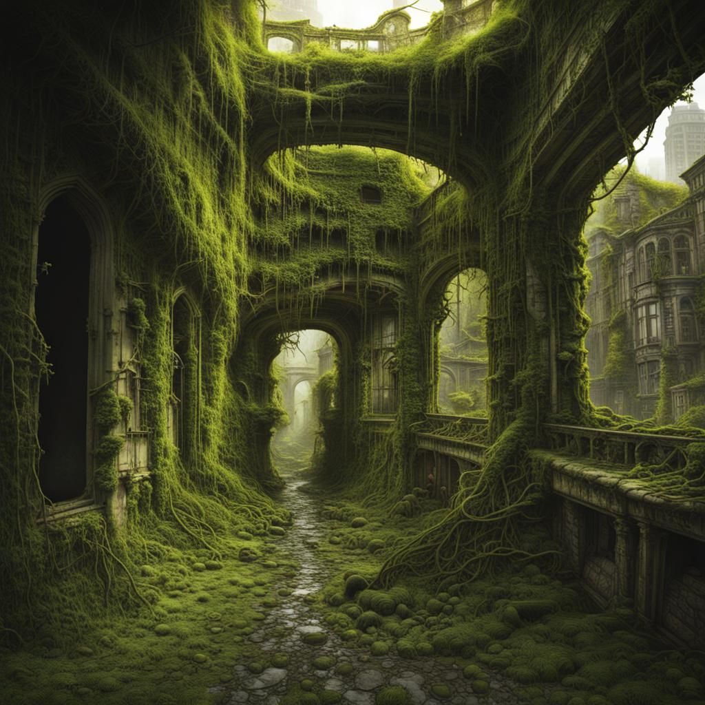 City Overgrown with Vines and Moss