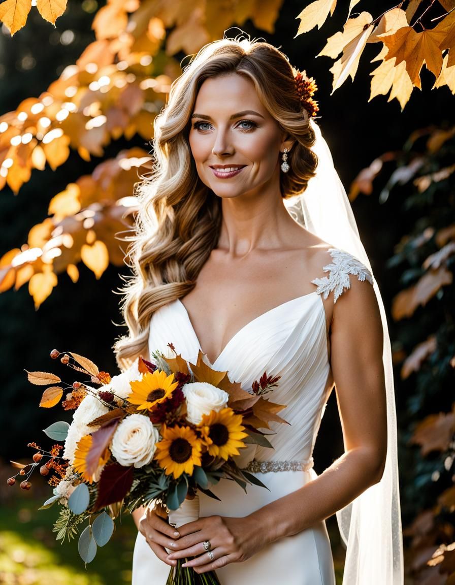 Bride's Autumn Wedding Portrait in Cinematic Style