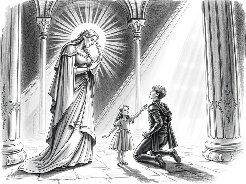 Divine Grace Bestows Blessing on Knight and Daughter