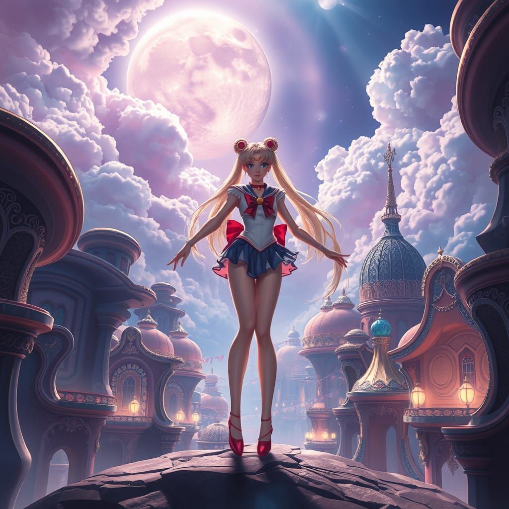 Sailor Moon in Dreamlike Cityscape