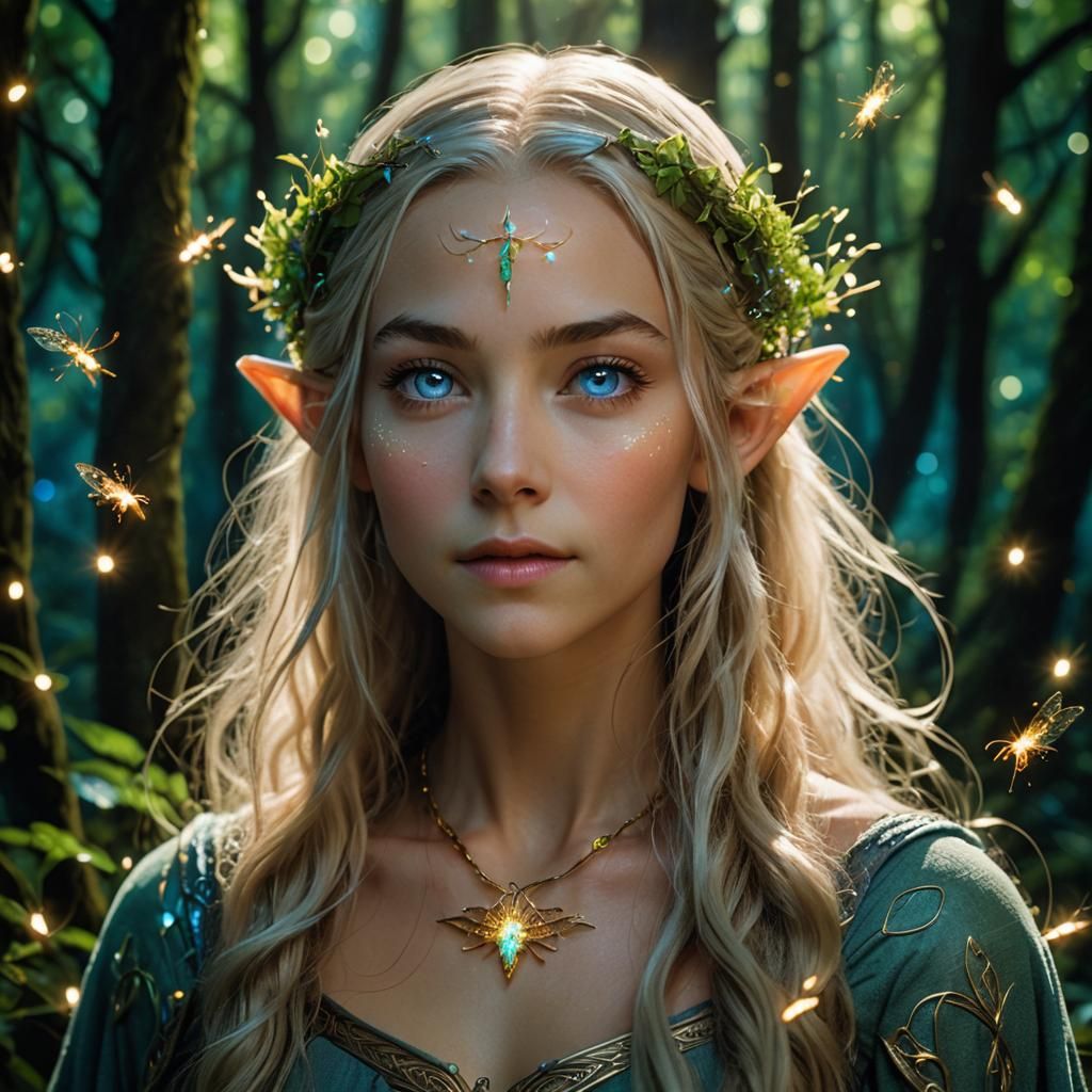 Bioluminescent Elf Portrait in Enchanted Forest