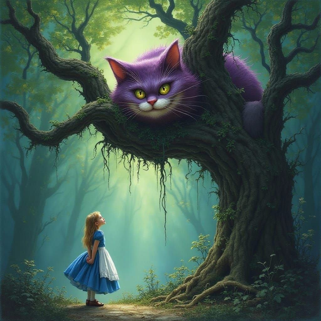 Alice Meets Cheshire Cat in Creepy Forest