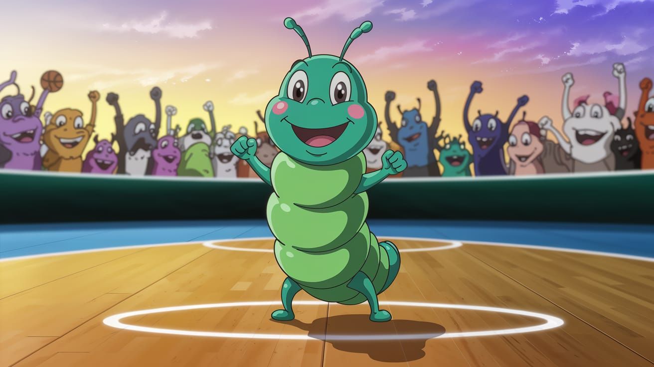 Cartoon Caterpillar's Basketball Victory (CGI Render)