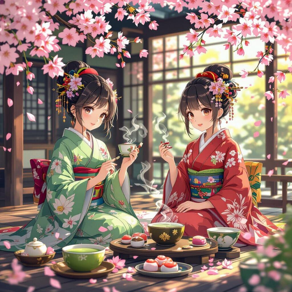 Anime Tea Ceremony Invitation with Vibrant Characters