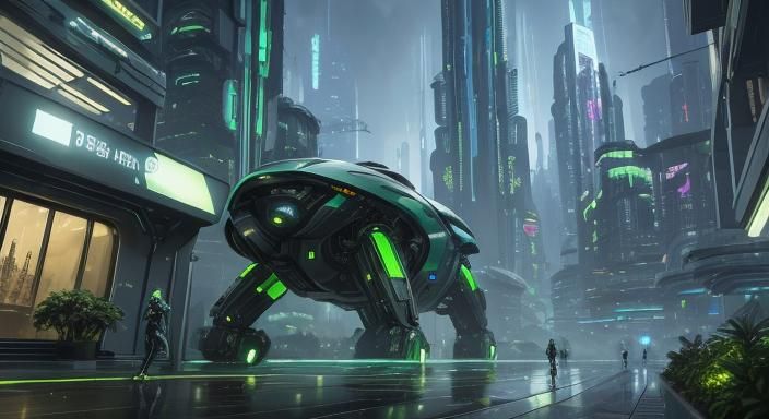 Futuristic Sci-Fi Cityscape with Humanized Robots