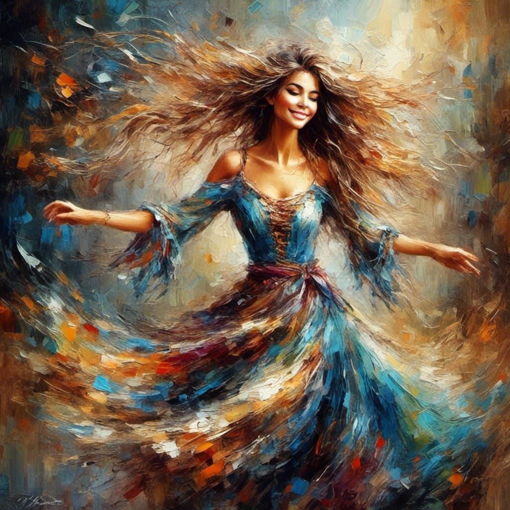 Bohemian Lady Dancing with Musical Notes