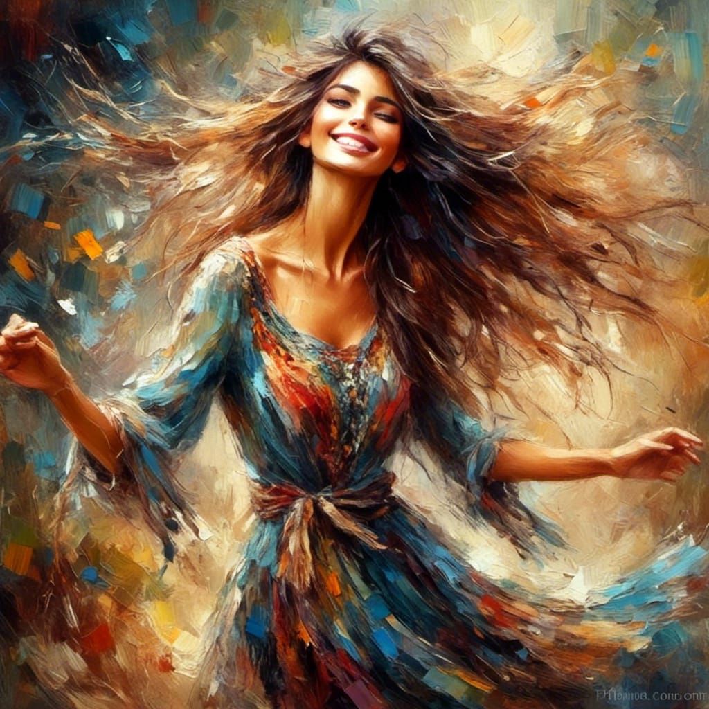 Bohemian Lady Dancing with Musical Notes