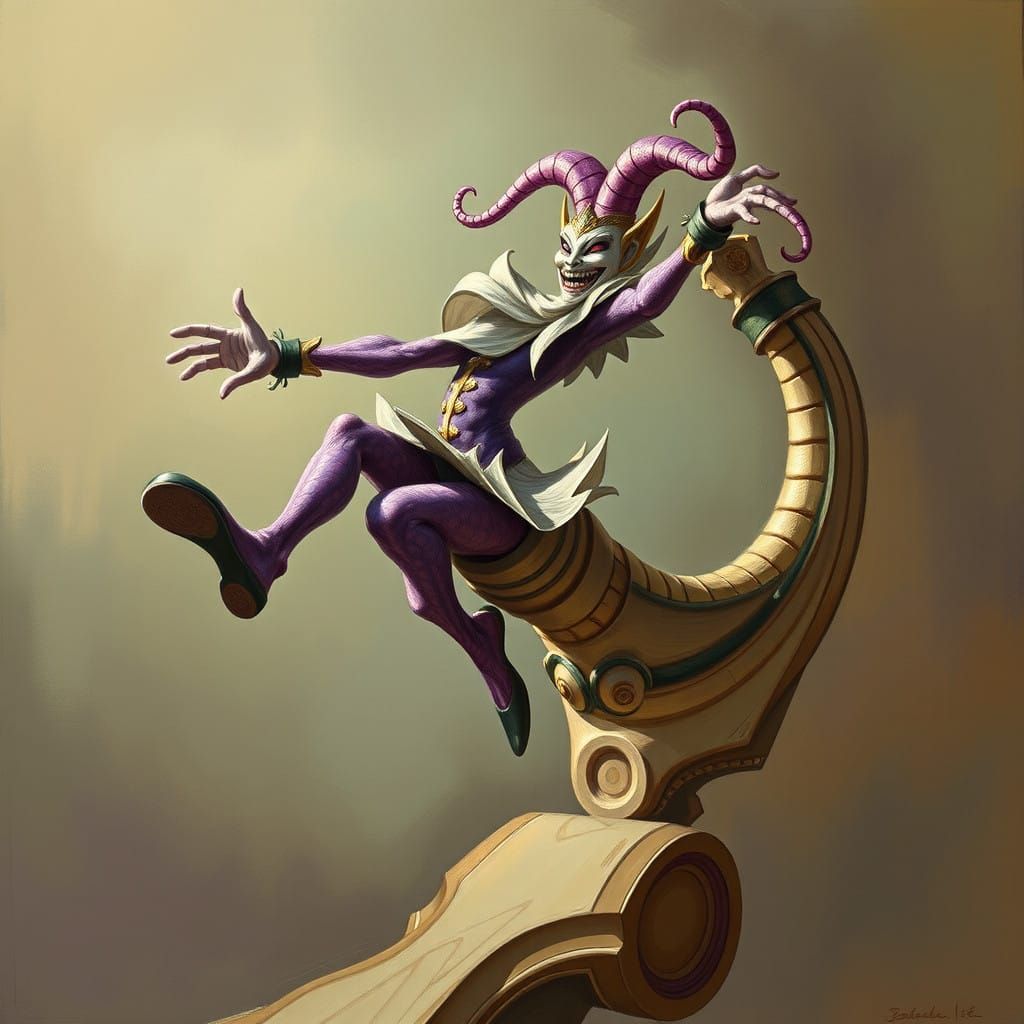 Whimsical Helix Jester in Mid-Jump