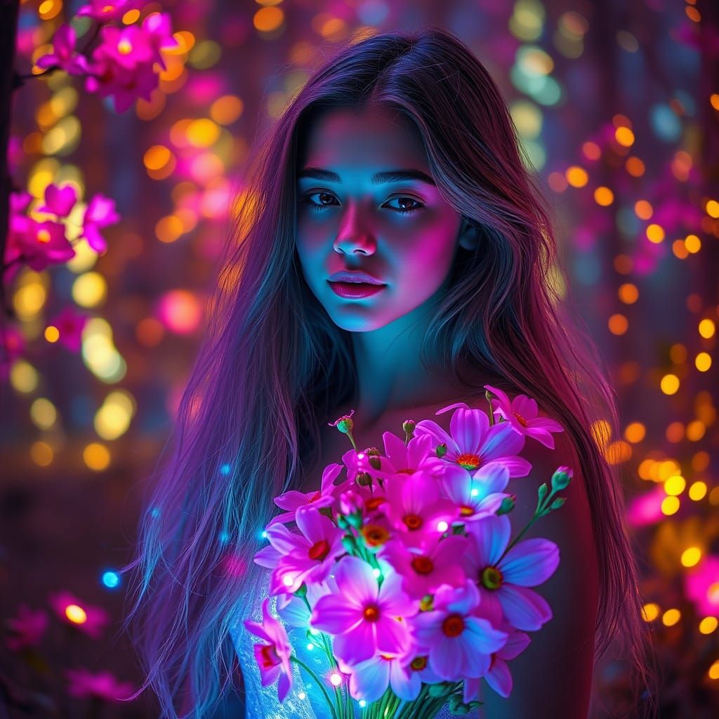 Ethereal Fairy Goddess in a Vibrant Cyber-Fantasy World