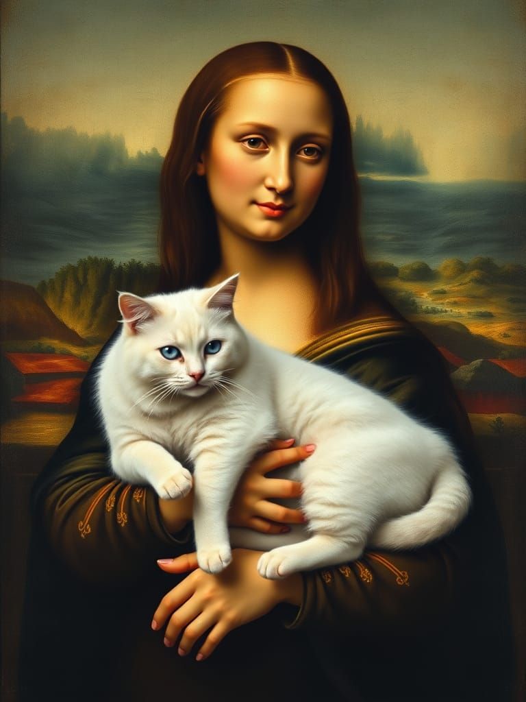 Mona Lisa Adores a Serene Feline Companion