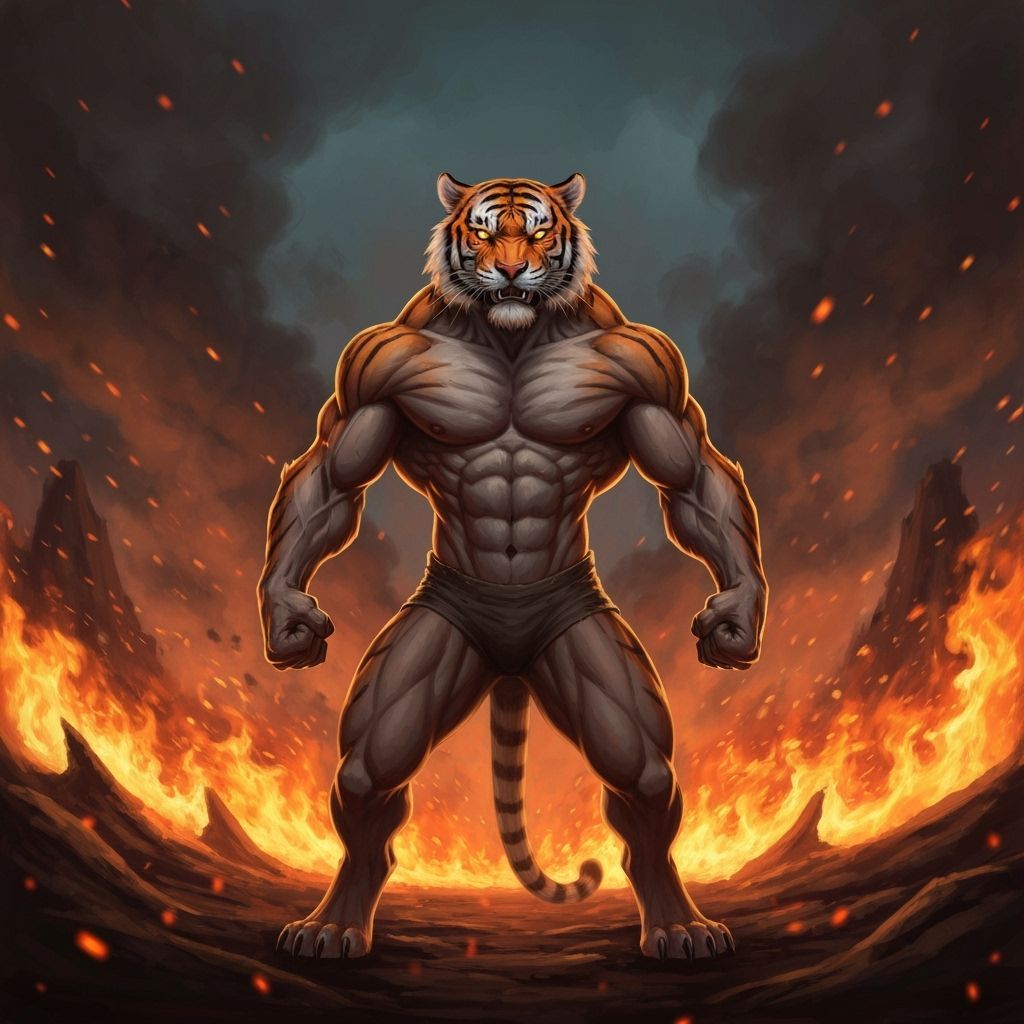 Tiger Hero in Inferno, Digital Painting