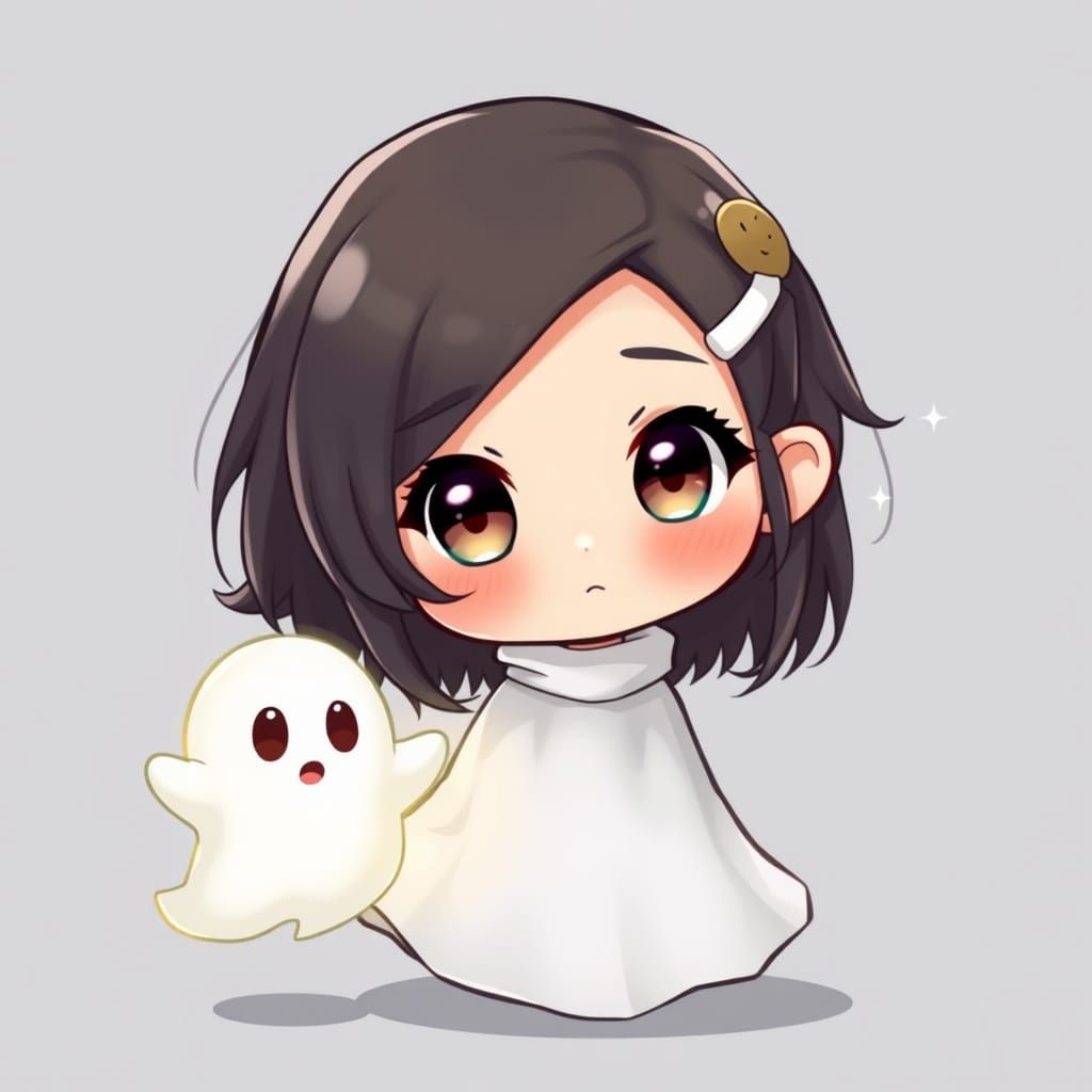 Chibi Ghost and Girl: Whimsical Digital Illustration