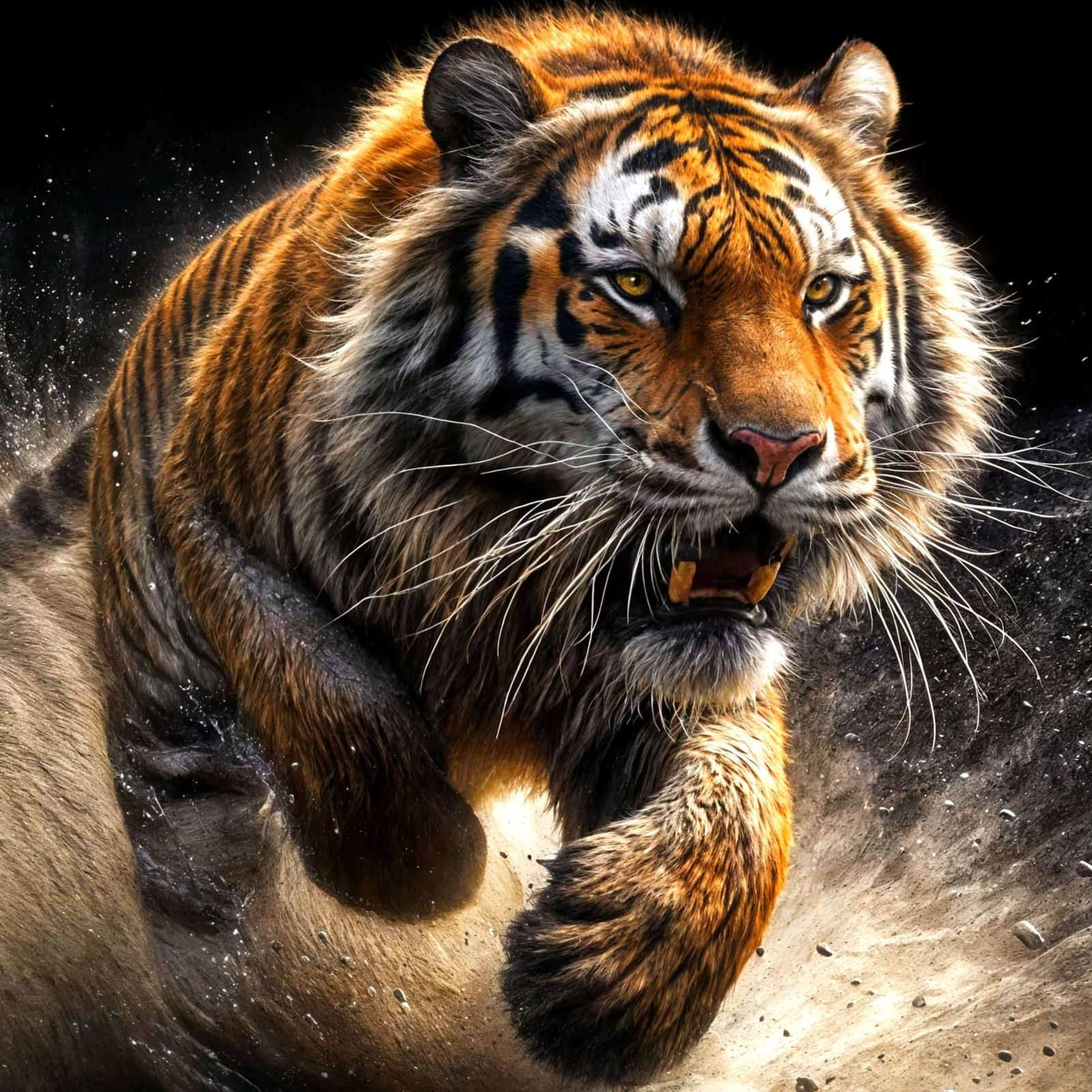 hyperrealistic photo.(raw, extreme detail), [ full length figure of tiger], fury in style of Gustav Dore, Frank Frazetta...