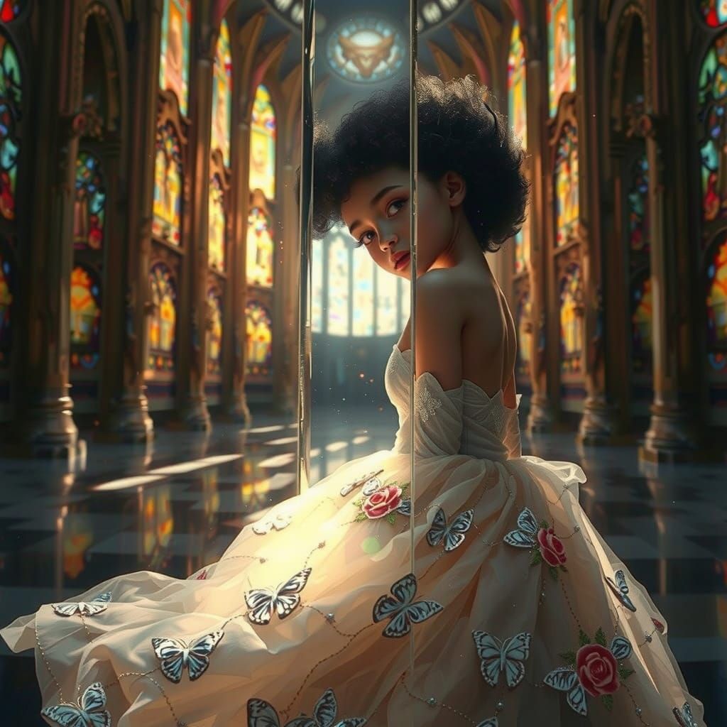 Ethereal Goddess in a Kaleidoscopic Cathedral