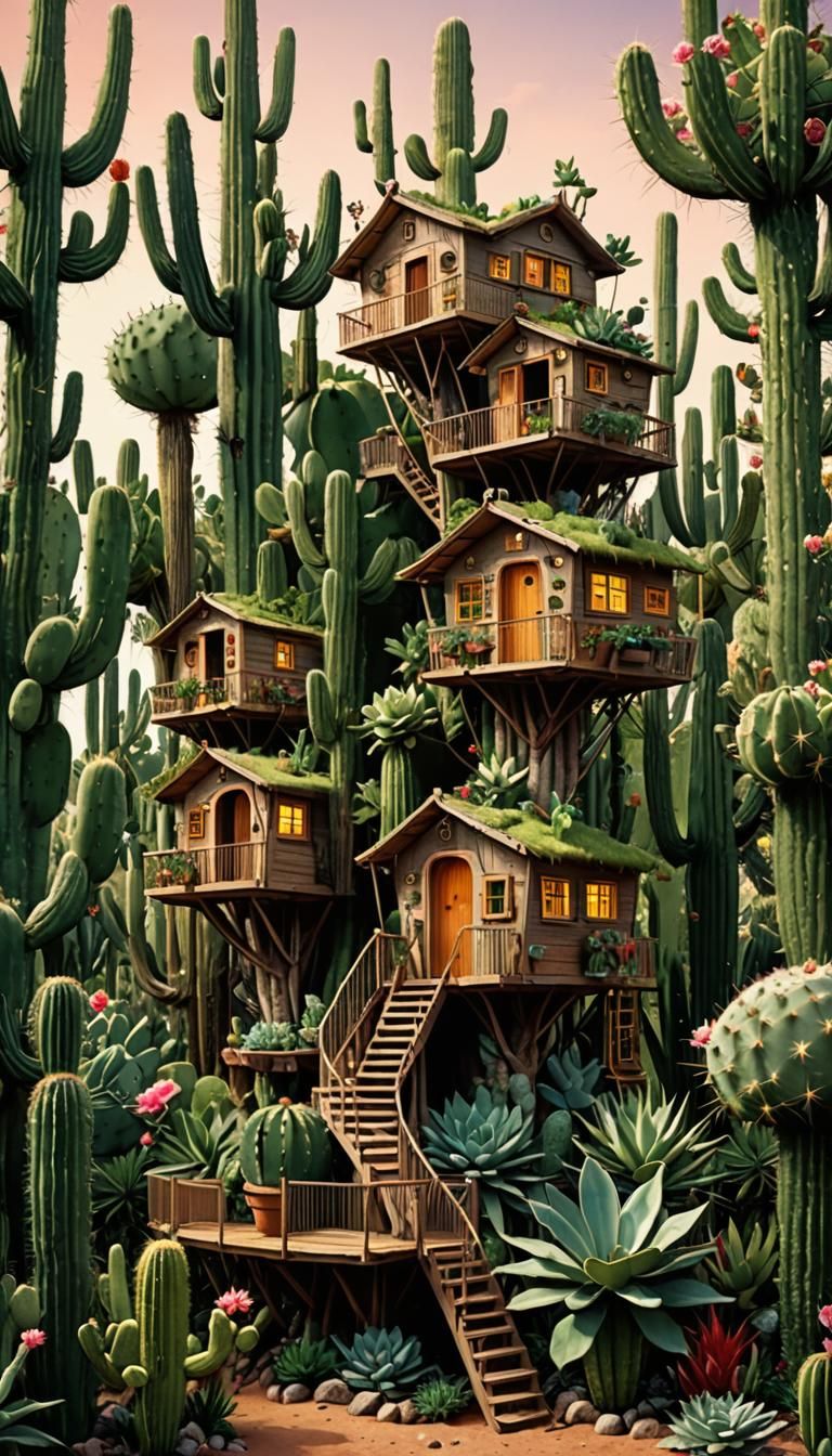 Tree houses in a cactus