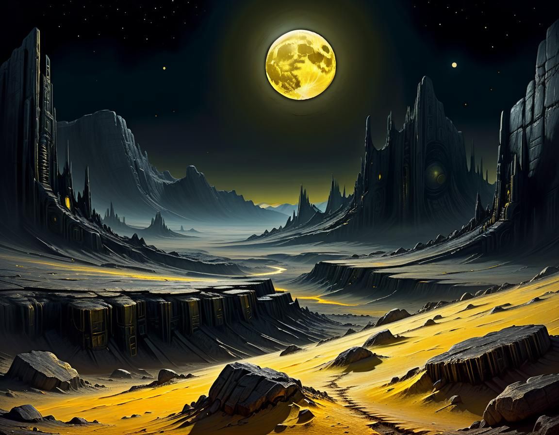 Lunar Horizon Under a Glowing Moon in Sci-Fi Style