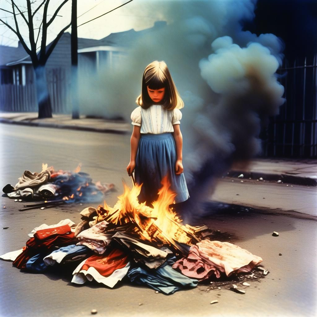 Vintage Photo of Girl Burning Dresses