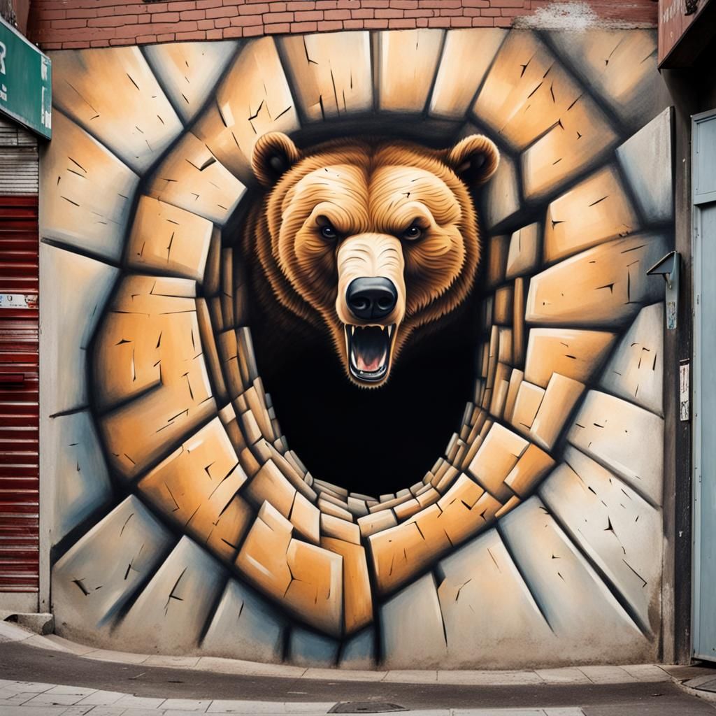 Street Art Optical Illusion: Angry Bear