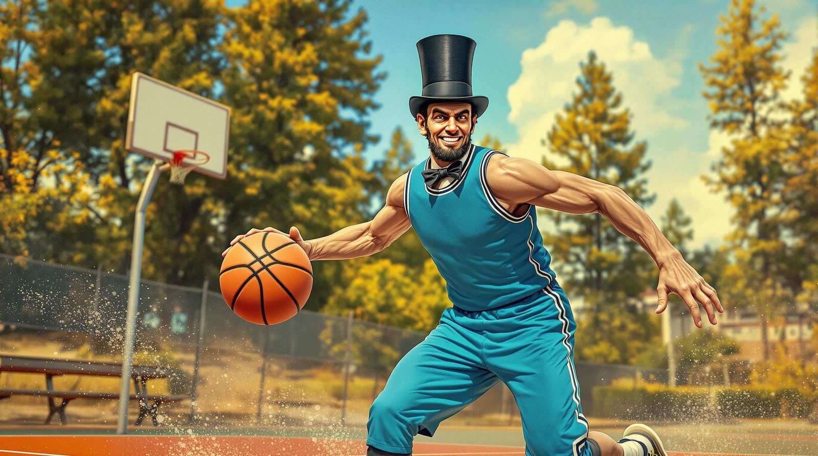 Lincoln Dunks in Joyful Hyper Realistic Scene